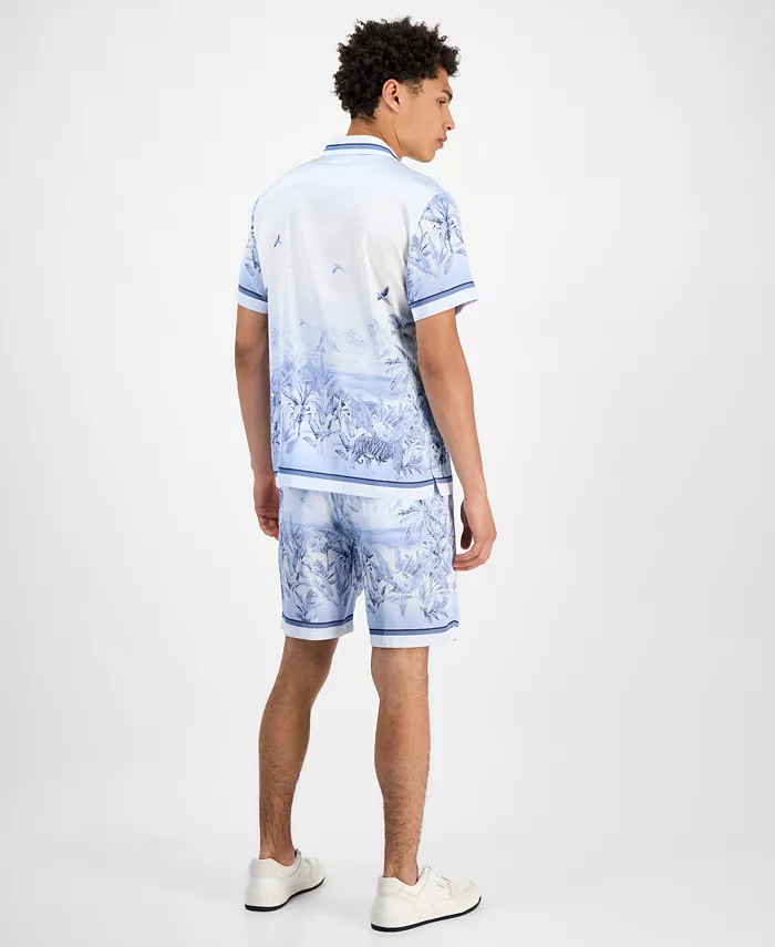 GUESS Men's Short Sleeve Jungle Shirt & Big Cat Shorts Men's Fashion & Accessories