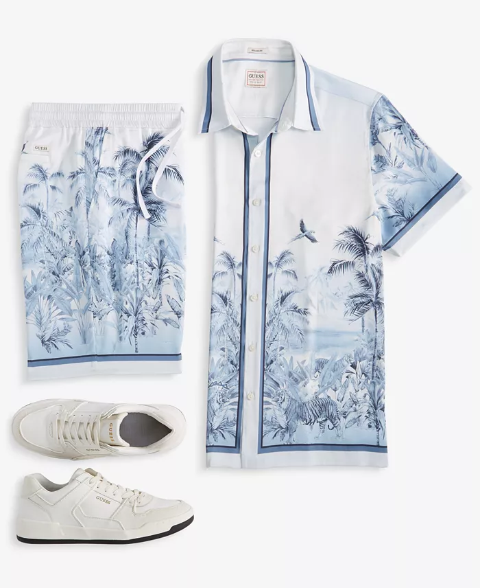 GUESS Men's Short Sleeve Jungle Shirt & Big Cat Shorts Men's Fashion & Accessories