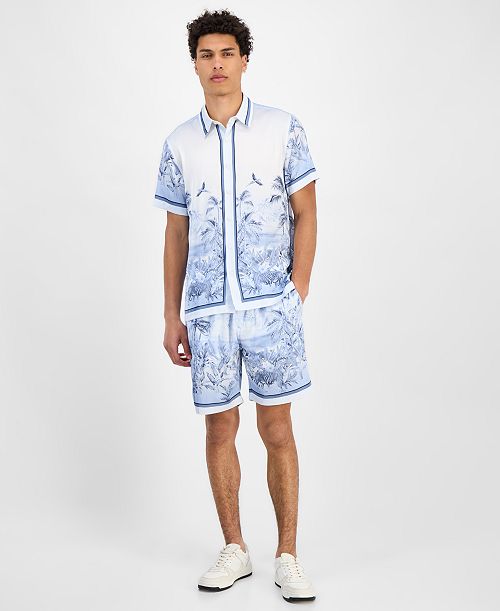 GUESS Men's Short Sleeve Jungle Shirt & Big Cat Shorts Men's Fashion & Accessories