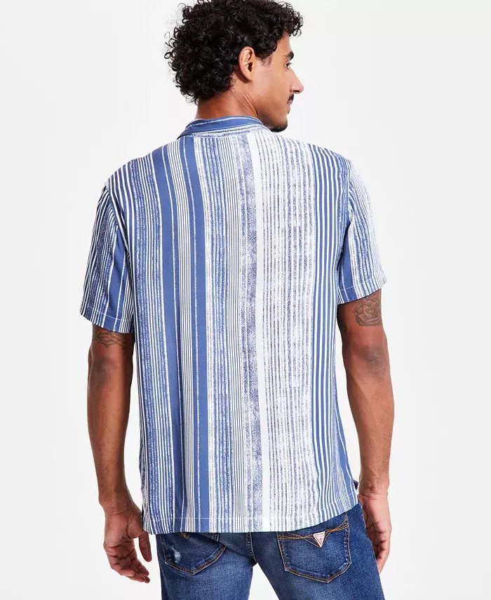 GUESS Men's Short Sleeve Striped Button-Front Shirt Men's Fashion & Accessories