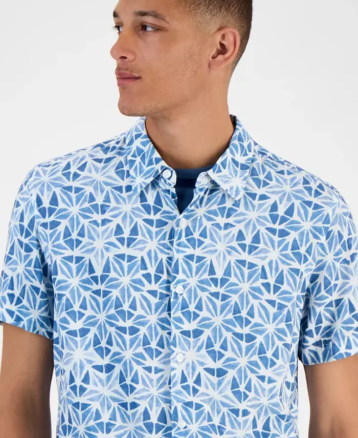 GUESS Men's Slim Fit Short Sleeve Printed Button-Front Shirt Men's Fashion & Accessories