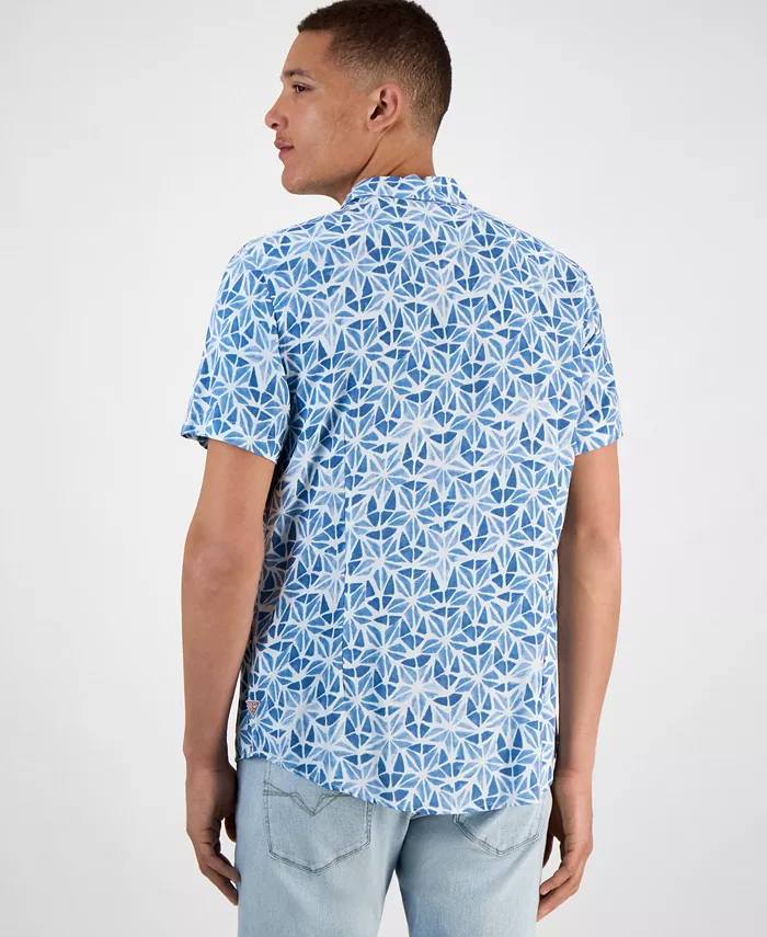 GUESS Men's Slim Fit Short Sleeve Printed Button-Front Shirt Men's Fashion & Accessories