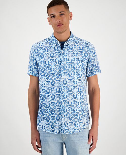 GUESS Men's Slim Fit Short Sleeve Printed Button-Front Shirt Men's Fashion & Accessories