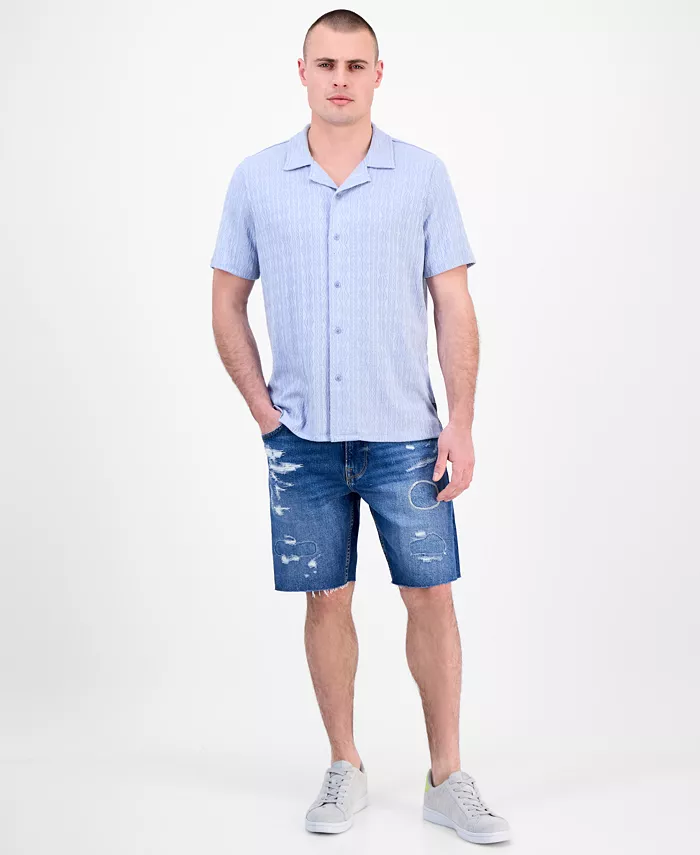 GUESS Men's Spencer Printed Short Sleeve Button-Front Camp Shirt Men's Fashion & Accessories
