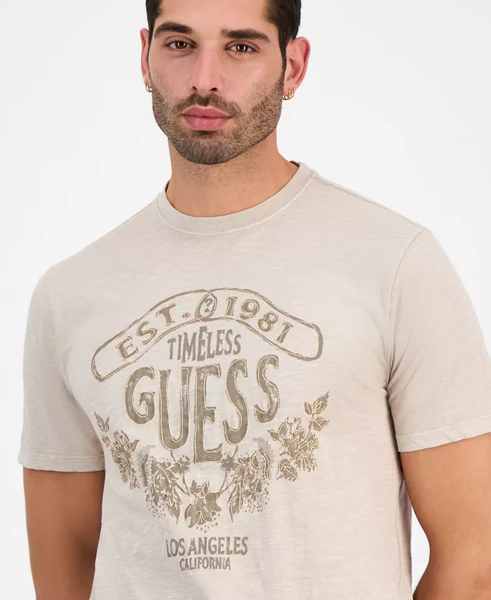 GUESS Men's Timeless Short Sleeve Embroidered Logo Graphic T-Shirt Men's Fashion & Accessories