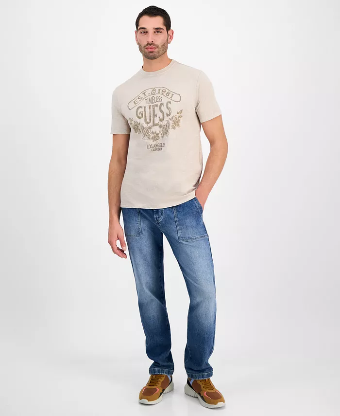 GUESS Men's Timeless Short Sleeve Embroidered Logo Graphic T-Shirt Men's Fashion & Accessories