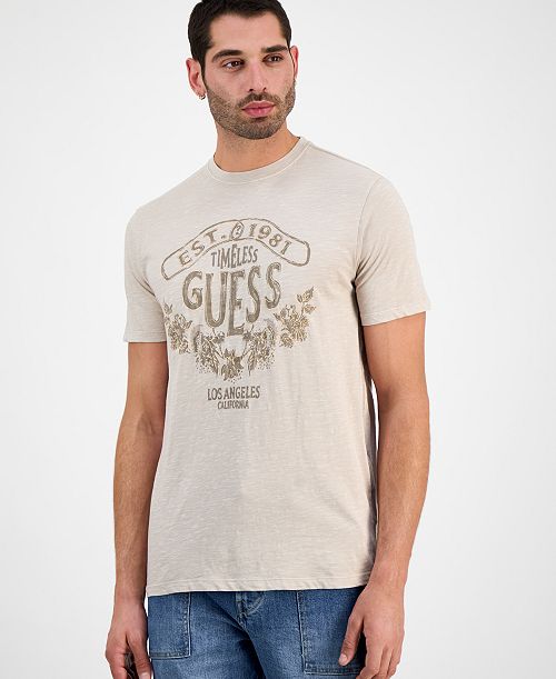GUESS Men's Timeless Short Sleeve Embroidered Logo Graphic T-Shirt Men's Fashion & Accessories