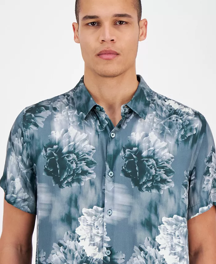 GUESS Men's Wayco Floral-Print Short-Sleeve Shirt Men's Fashion & Accessories