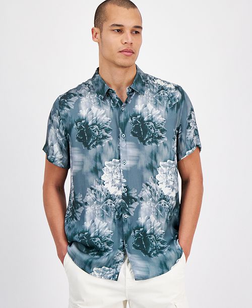 GUESS Men's Wayco Floral-Print Short-Sleeve Shirt Men's Fashion & Accessories