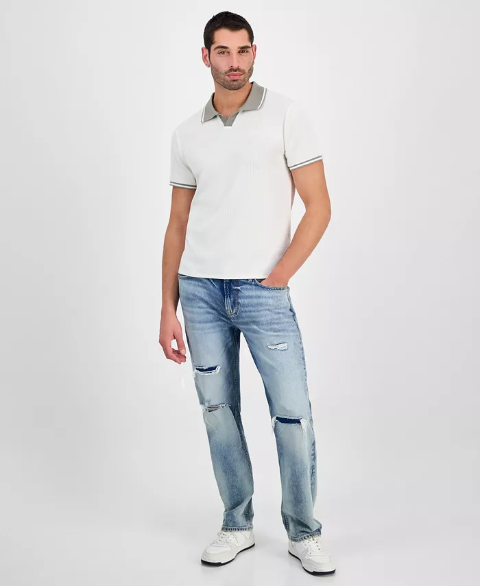 GUESS Men's Weston Waffle-Knit Tipped Polo Shirt Men's Fashion & Accessories