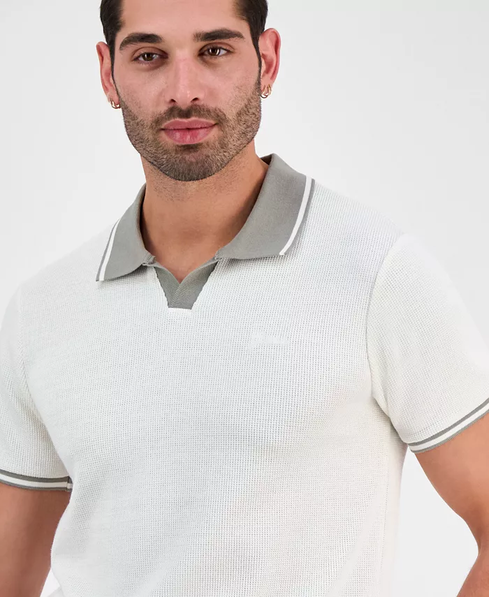 GUESS Men's Weston Waffle-Knit Tipped Polo Shirt Men's Fashion & Accessories