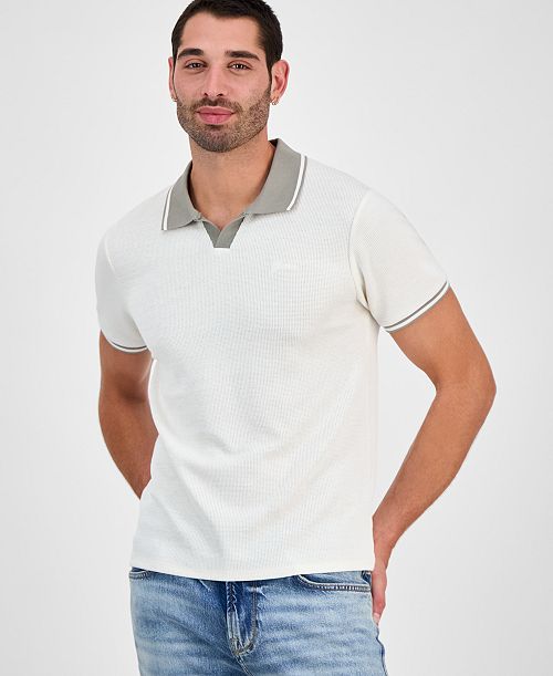 GUESS Men's Weston Waffle-Knit Tipped Polo Shirt Men's Fashion & Accessories