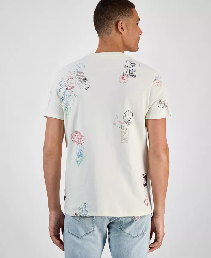 GUESS Men's World Stamps Logo Graphic Crewneck T-Shirt Men's Fashion & Accessories