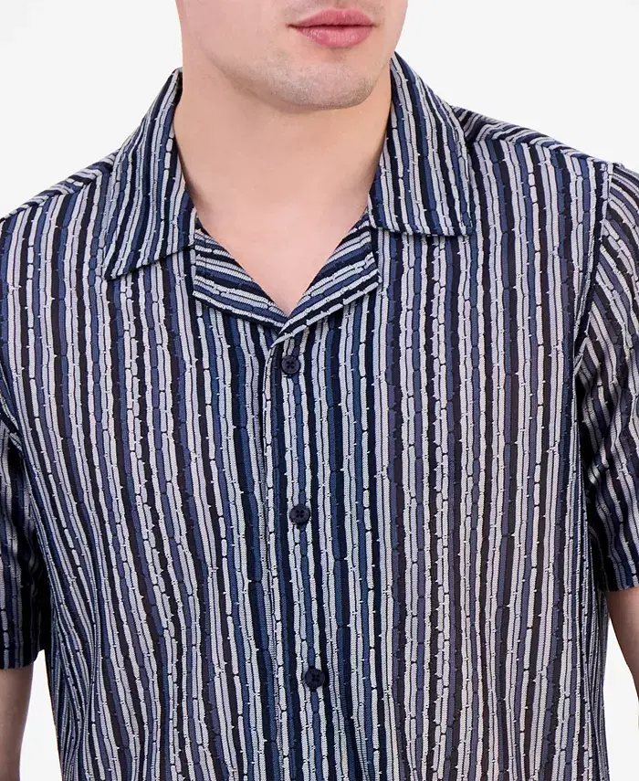 GUESS Men's Wyatt Short Sleeve Striped Button-Front Camp Men's Fashion & Accessories