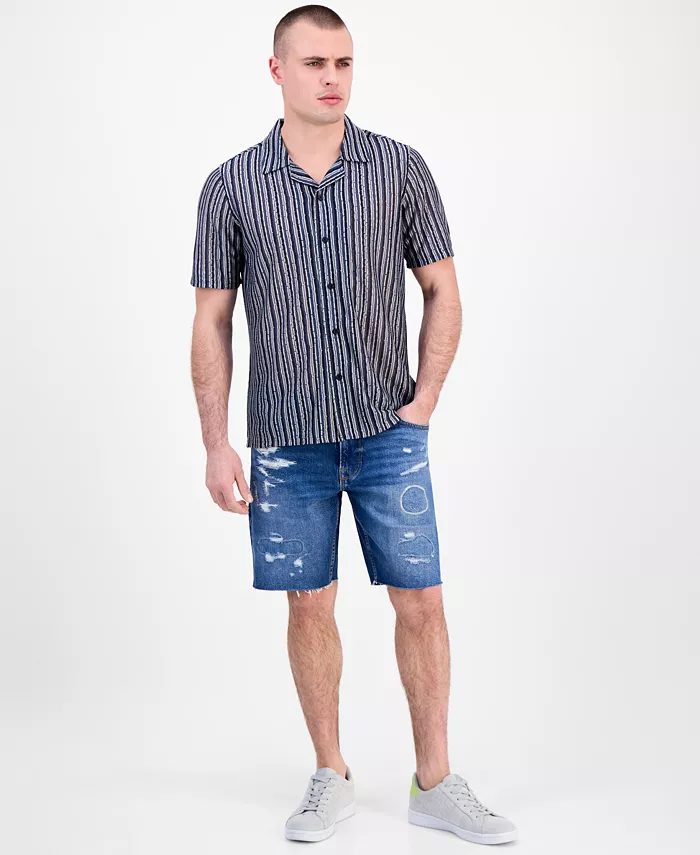 GUESS Men's Wyatt Short Sleeve Striped Button-Front Camp Men's Fashion & Accessories