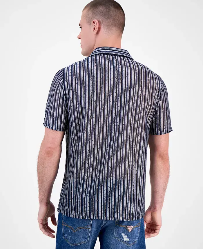 GUESS Men's Wyatt Short Sleeve Striped Button-Front Camp Men's Fashion & Accessories