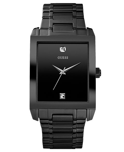 GUESS Watch Men's Diamond Accent Black Ion Plated Stainless Steel Bracelet 41x37mm U12557G1 Jewelry & Watches