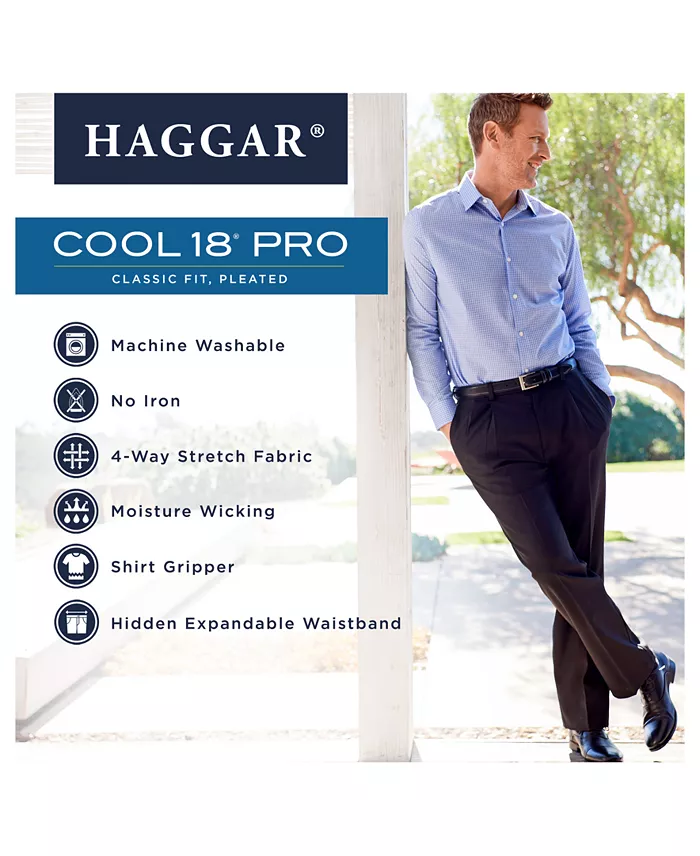 Haggar Men's Cool 18 PRO Classic-Fit Expandable Waist Pleated Stretch Dress Pants Men's Fashion & Accessories