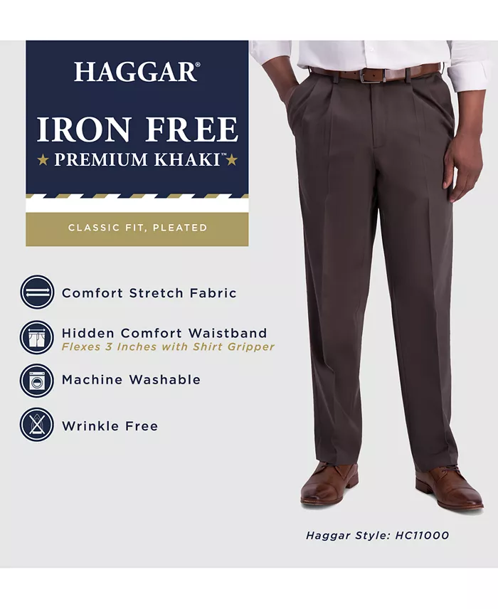Haggar Men's Iron Free Premium Khaki Classic-Fit Pleated Pant Men's Fashion & Accessories