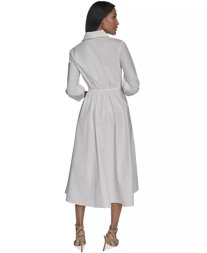 Halston Women's Cotton Tie-Waist Fit & Flare Dress Women's Fashion Shoes & Accessories