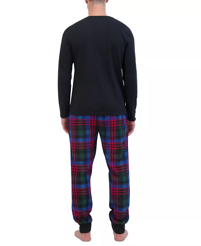 Hanes Men’s 2-Pc. Long-Sleeve Henley Crew Top & Ultra Soft Flannel Jogger Pant Sleep Set Men's Fashion & Accessories