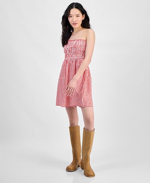 Hippie Rose Juniors' Cotton Gingham Strapless Mini Dress Juniors'