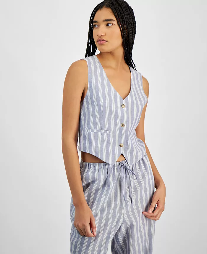 Hippie Rose Juniors' Sleeveless Linen Vest Juniors'