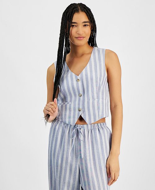 Hippie Rose Juniors' Sleeveless Linen Vest Juniors'