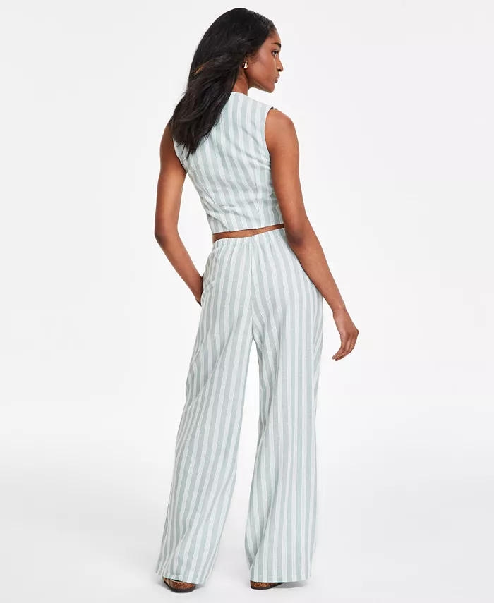 Hippie Rose Juniors' Striped Vest & Striped Wide-Leg Drawstring Pants Juniors'