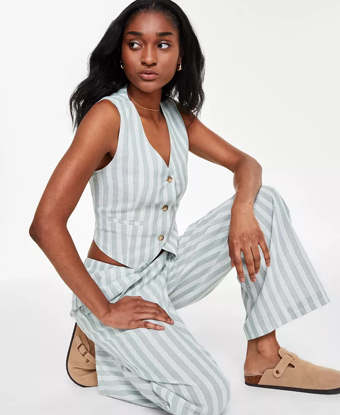 Hippie Rose Juniors' Striped Vest & Striped Wide-Leg Drawstring Pants Juniors'