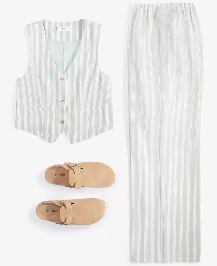 Hippie Rose Juniors' Striped Vest & Striped Wide-Leg Drawstring Pants Juniors'