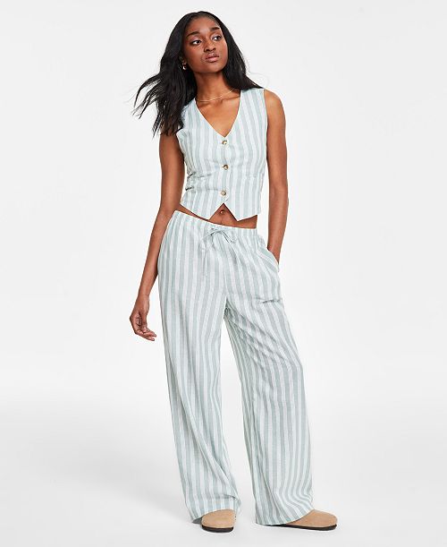 Hippie Rose Juniors' Striped Vest & Striped Wide-Leg Drawstring Pants Juniors'