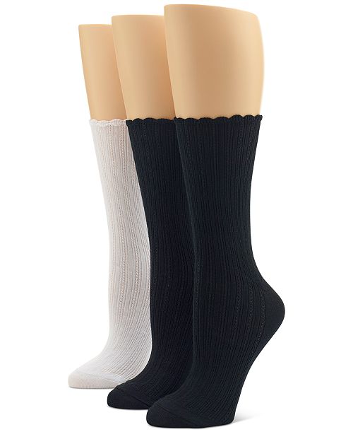 Hue Women's 3-Pk. Scalloped Pointelle Crew Socks Women's Fashion Shoes & Accessories