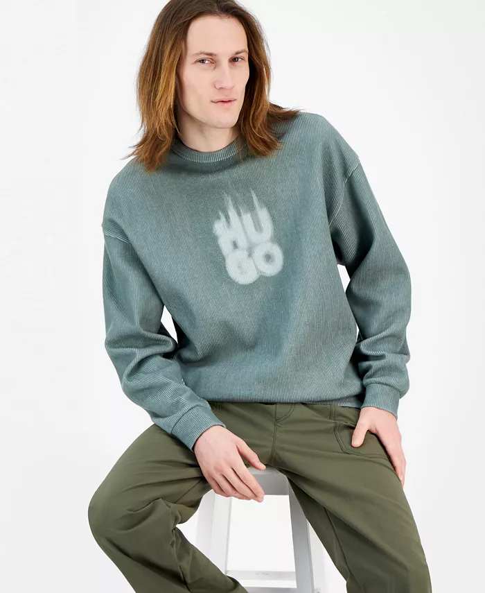 Hugo Boss Men's Dinkam Oversized Fit Long Sleeve Ribbed Logo Sweatshirt Men's Fashion & Accessories