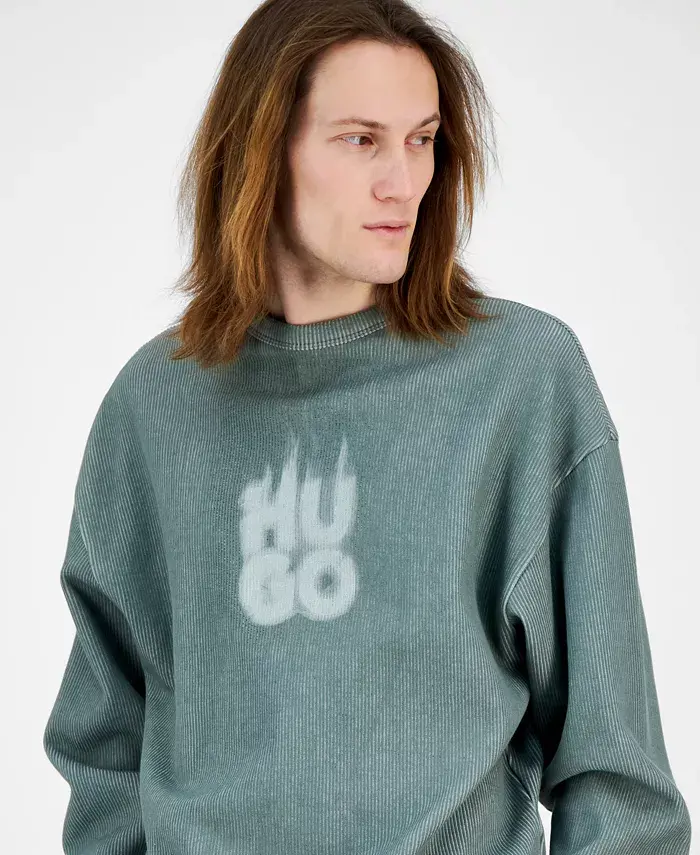 Hugo Boss Men's Dinkam Oversized Fit Long Sleeve Ribbed Logo Sweatshirt Men's Fashion & Accessories