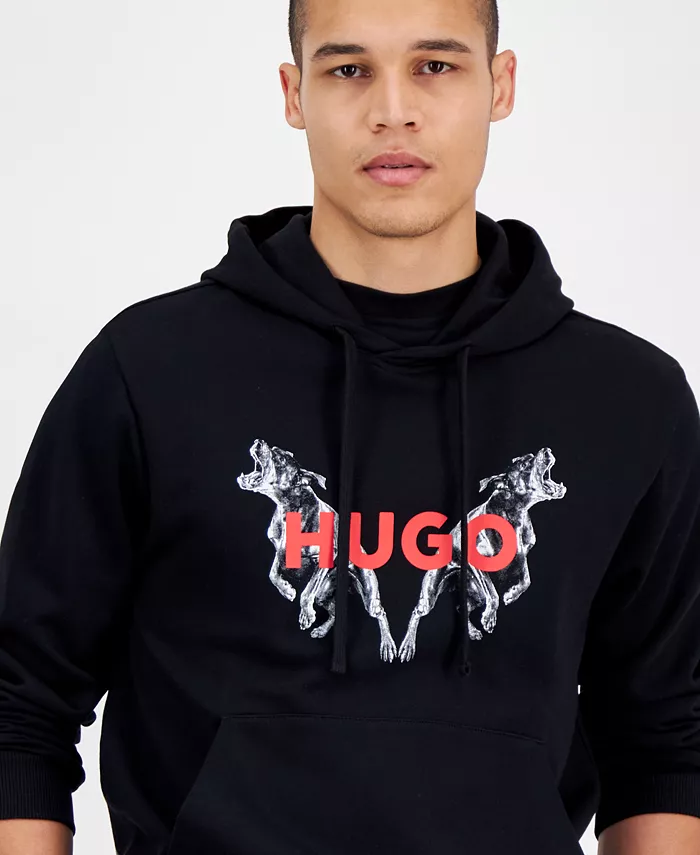 Hugo Boss Men's Dueleyo Long Sleeve Howling Hounds Graphic Hoodie Men's Fashion & Accessories
