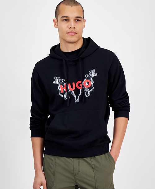 Hugo Boss Men's Dueleyo Long Sleeve Howling Hounds Graphic Hoodie Men's Fashion & Accessories