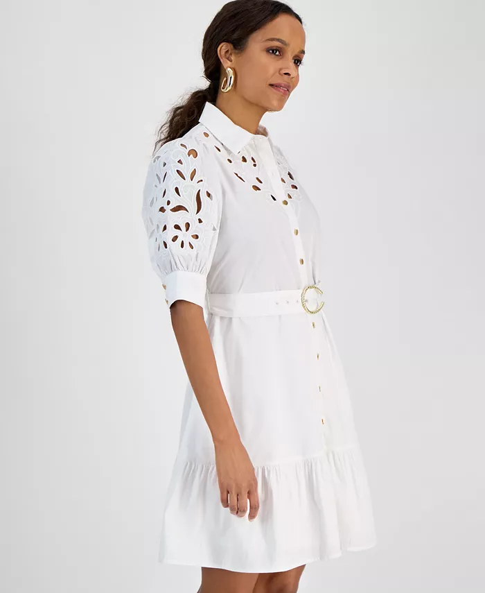 I.N.C. International Concepts Petite Belted Eyelet Mini Dress Exclusively At Macy's Women's Fashion Shoes & Accessories