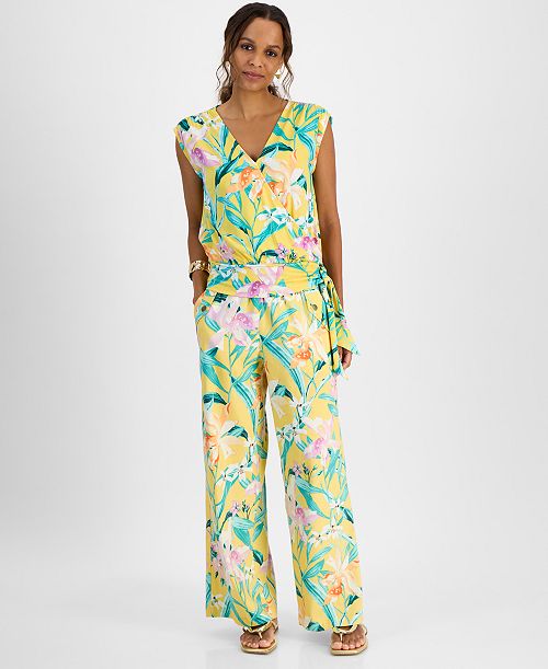 I.N.C. International Concepts Petite Printed Side-Tied Top & Pull-On Wide-Leg Pants Exclusively At Macy's Petites
