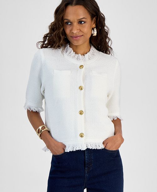 I.N.C. International Concepts Petite Short-Sleeve Cardigan Exclusively at Macy's Women's Fashion Shoes & Accessories