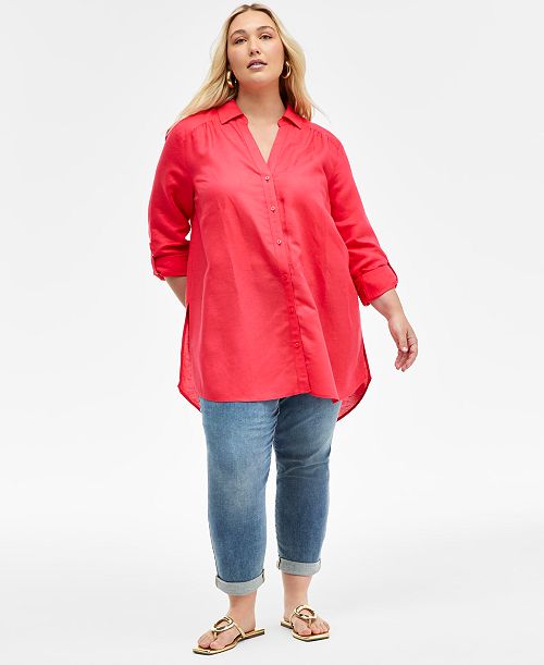 I.N.C. International Concepts Plus Size Linen-Blend Tunic Exclusively at Macy's Women's Fashion Shoes & Accessories