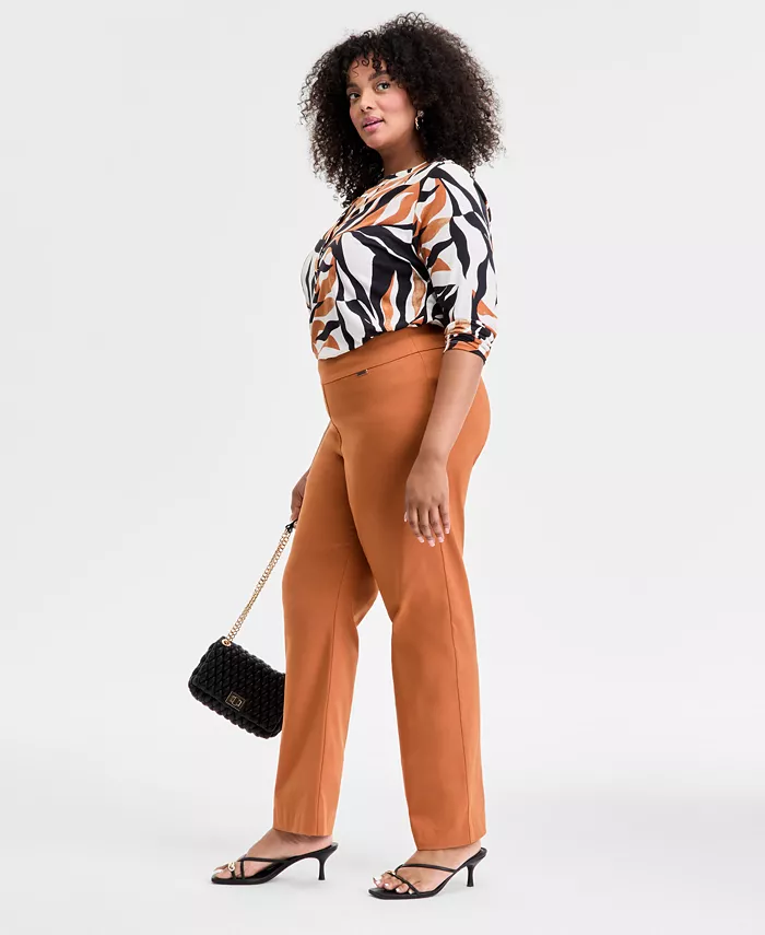 I.N.C. International Concepts Plus Size Mid-Rise Pull-On Straight-Leg Pants Created For Macy's Women's Fashion Shoes & Accessories
