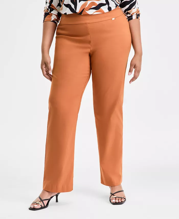 I.N.C. International Concepts Plus Size Mid-Rise Pull-On Straight-Leg Pants Created For Macy's Women's Fashion Shoes & Accessories