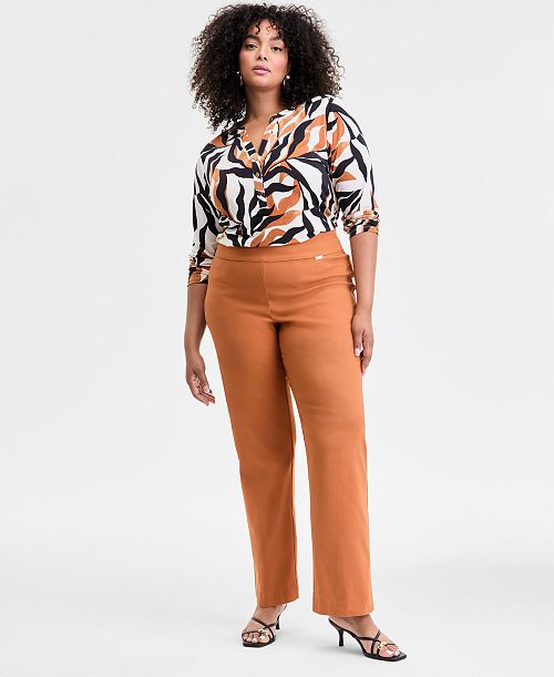I.N.C. International Concepts Plus Size Mid-Rise Pull-On Straight-Leg Pants Created for Macy's Women's Fashion Shoes & Accessories