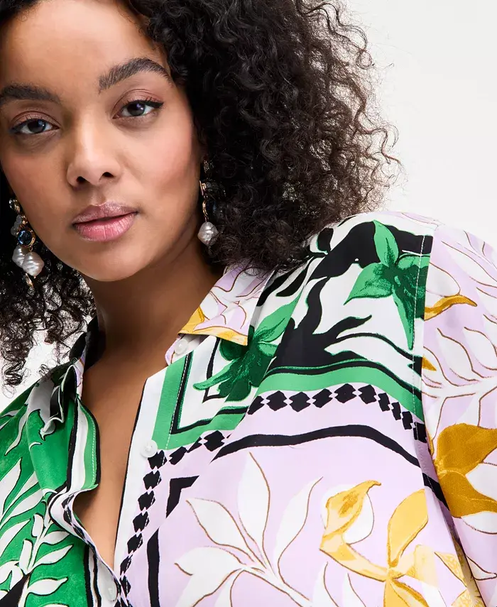 I.N.C. International Concepts Plus Size Mixed-Print Blouse Exclusively At Macy's Women's Fashion Shoes & Accessories