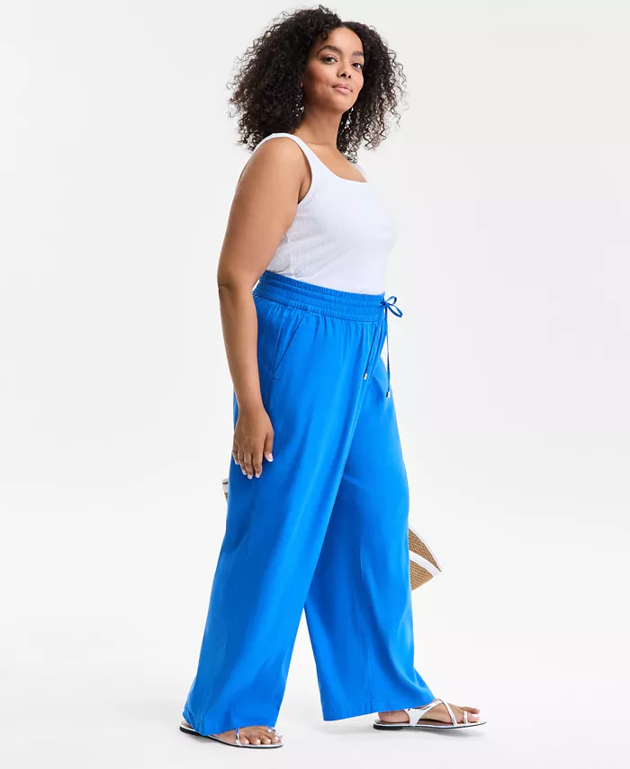 I.N.C. International Concepts Plus Size Solid Drawstring Wide-Leg Pants Exclusively At Macy's Women's Fashion Shoes & Accessories