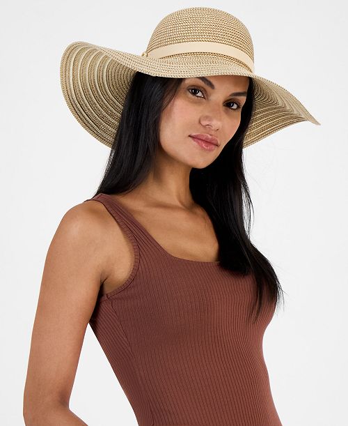 I.N.C. International Concepts Stripe-Brim Floppy Hat with Contrast Band Exclusively at Macy's Women's Fashion Shoes & Accessories