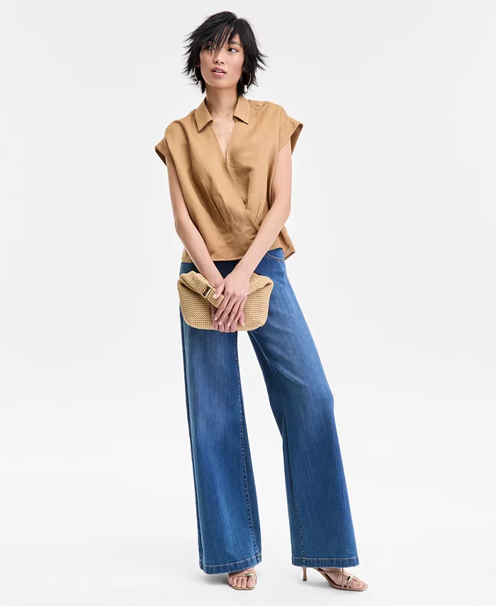 I.N.C. International Concepts Women's Collared Cap-Sleeve Surplice Top Exclusively At Macy's Women's Fashion Shoes & Accessories