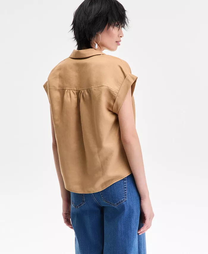 I.N.C. International Concepts Women's Collared Cap-Sleeve Surplice Top Exclusively At Macy's Women's Fashion Shoes & Accessories