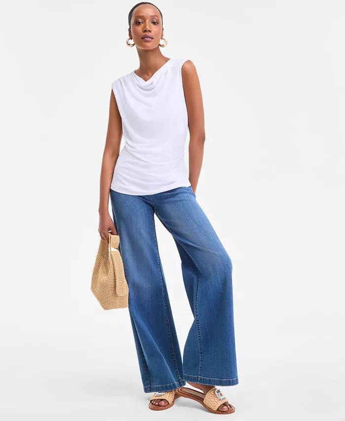 I.N.C. International Concepts Women's Cotton Extended-Shoulder Cowlneck Top Exclusively At Macy's Women's Fashion Shoes & Accessories